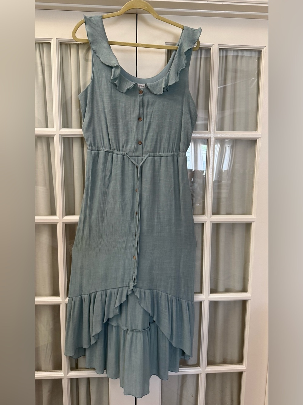 Luxology Dusty Blue Ruffle Button-Front Midi Dress